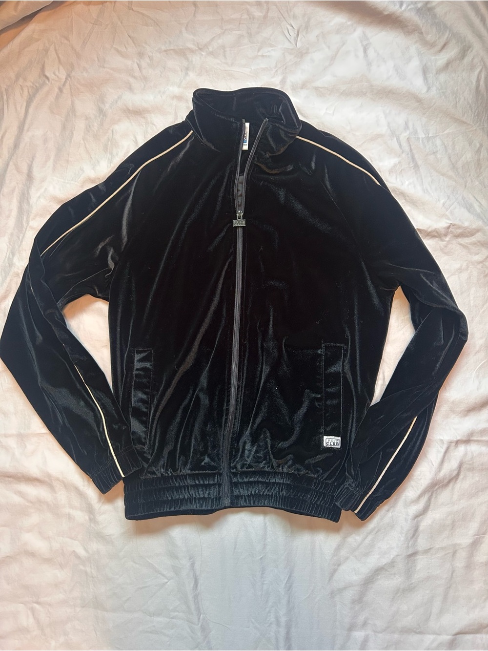 PROCLUB Black Velvet Zip-Up Track Jacket with reflective Piping